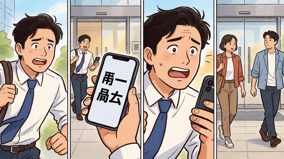 第四格：冲到公司发现今天是周末