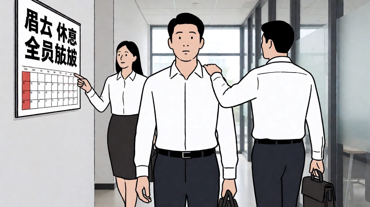 到了公司发现今天是周末，主角崩溃的表情定格在这尴尬的一刻