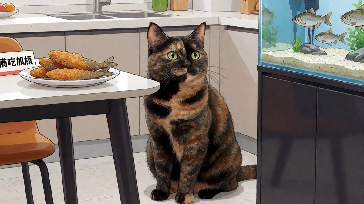 猫：不是我吃的，是鱼自己跳进我嘴里的。