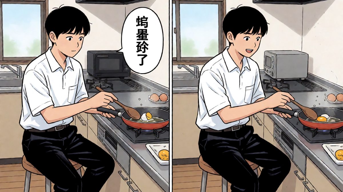 蛋壳也就算了，油还溅了一脸