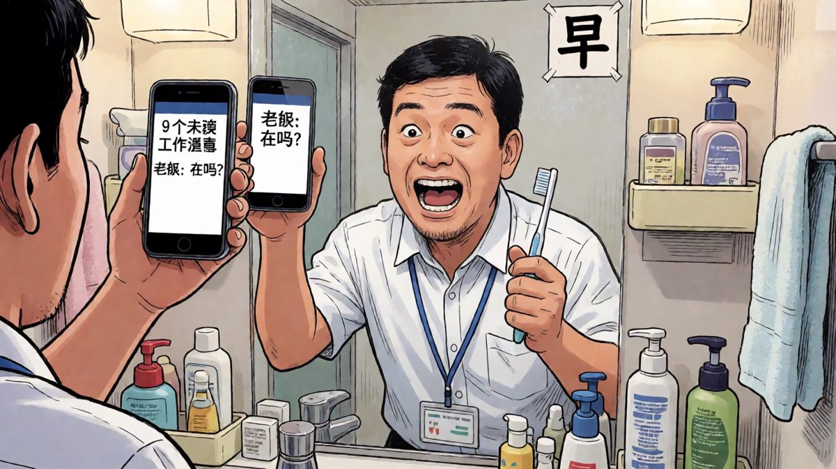 刷牙时看到老板的消息，表情瞬间失控