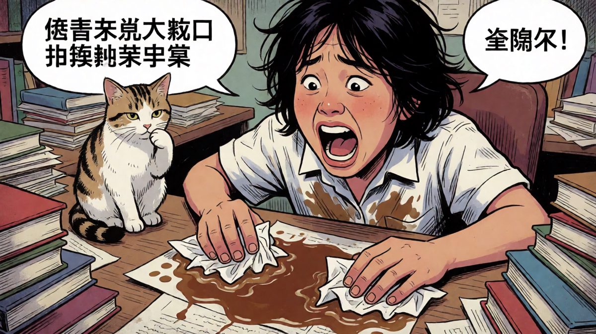 手忙脚乱，越擦越糟，衬衫也毁了