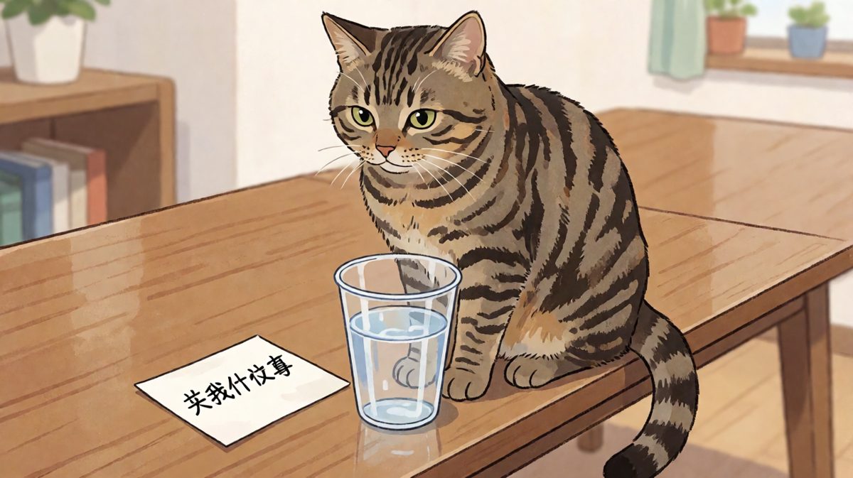 猫：杯子自己跳下去的，跟我有什么关系