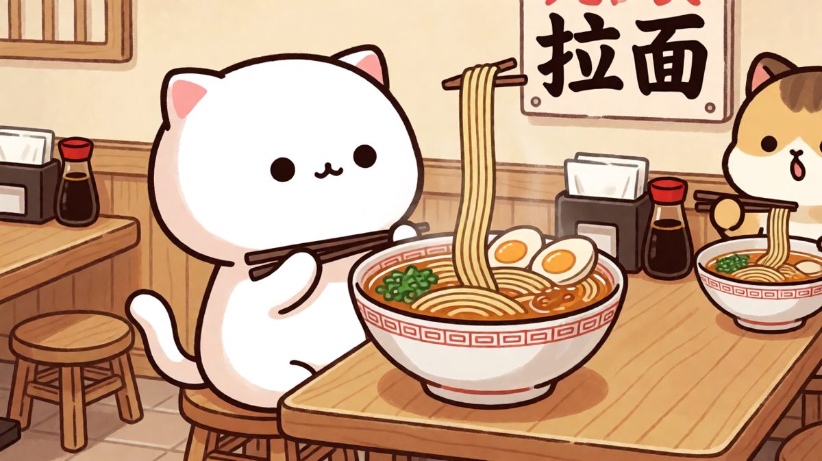 无脸猫大战超大碗拉面，面条甩一脸！