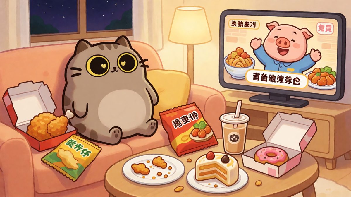 无脸猫深夜暴食后的幸福（后悔）时刻！