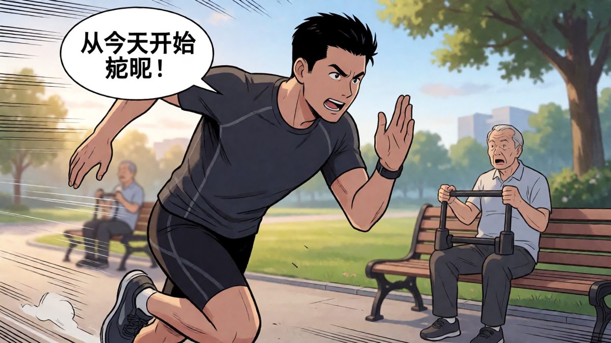 男子立下减肥誓言，信心满满开始晨跑。