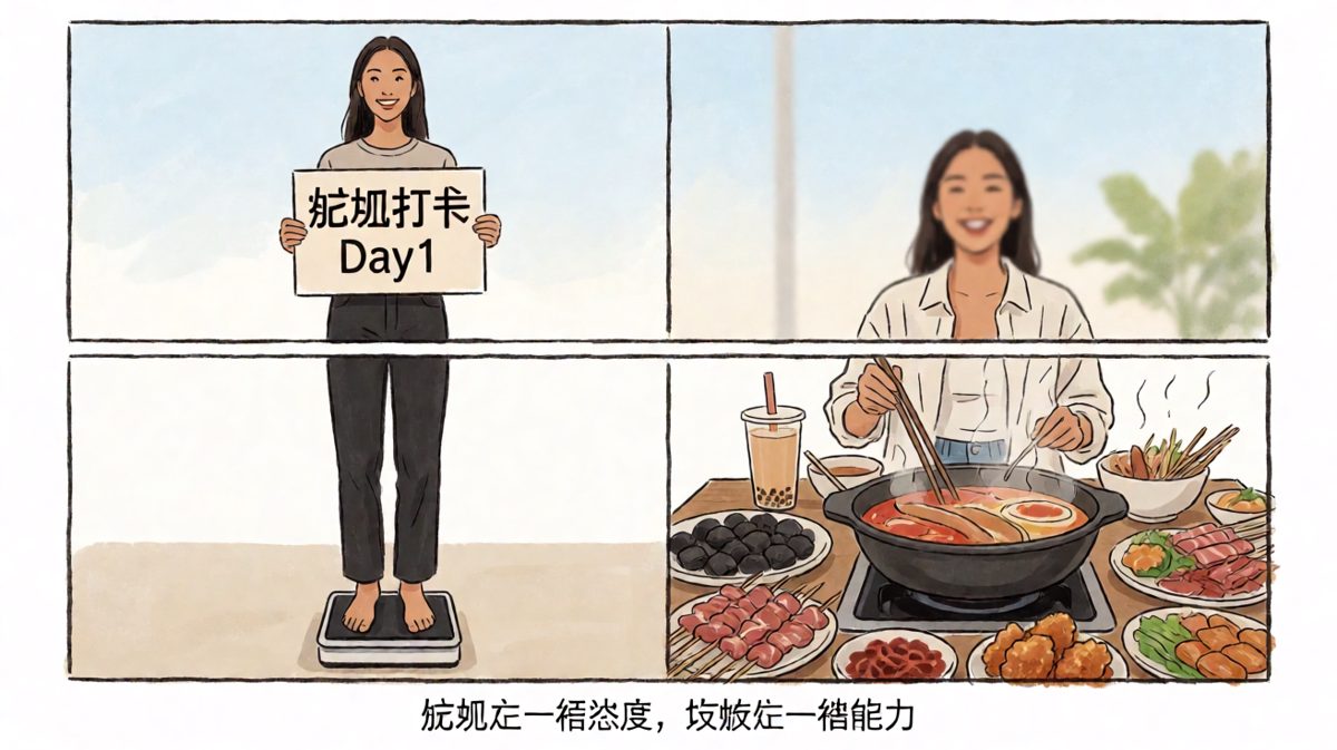 减肥flag：第一天立的，第二天倒的，第三天饿的
