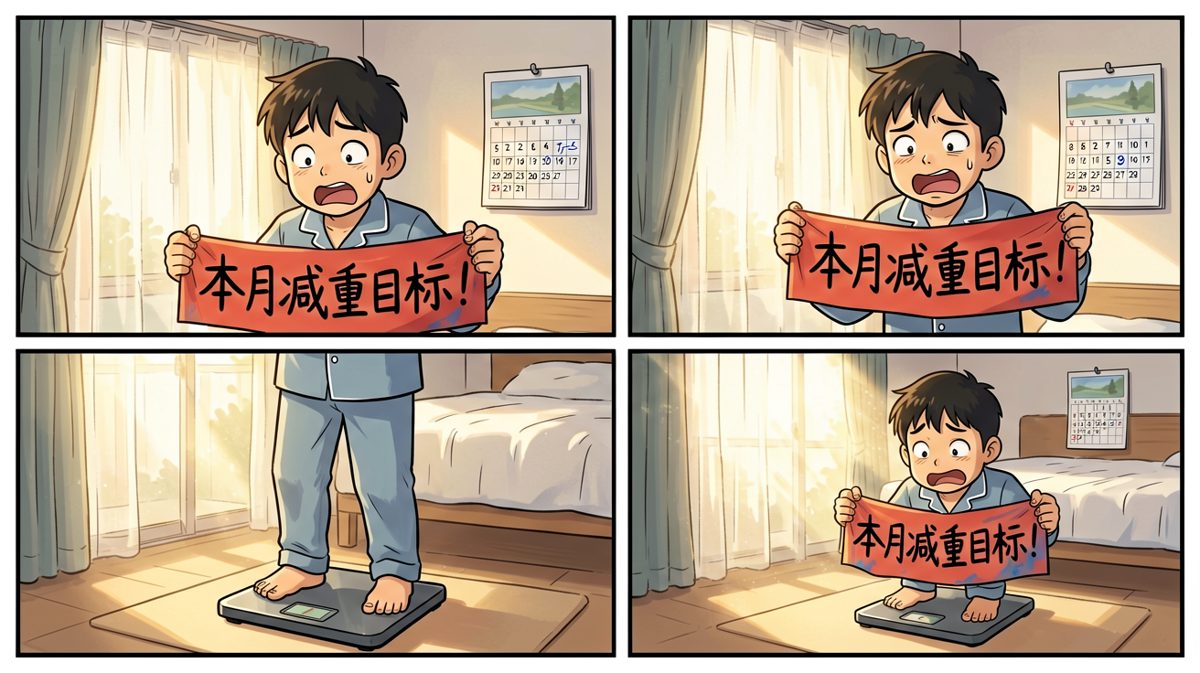 早起称体重，立下雄心壮志要减肥。