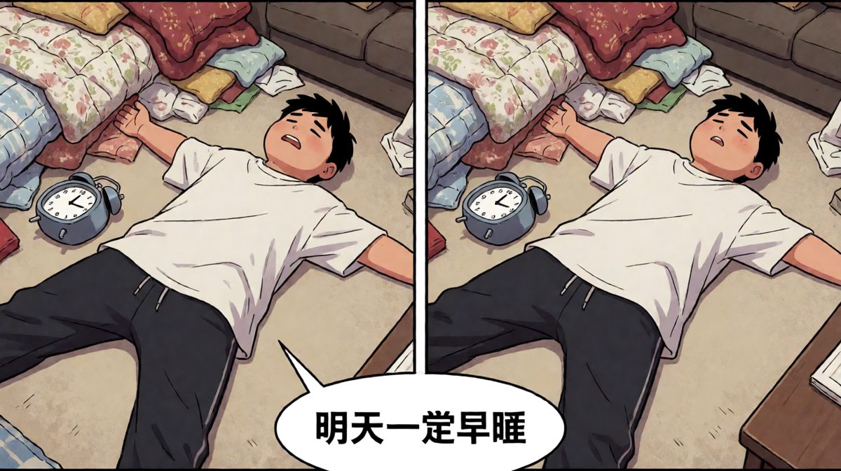 地板挺舒服的……明天一定早睡。