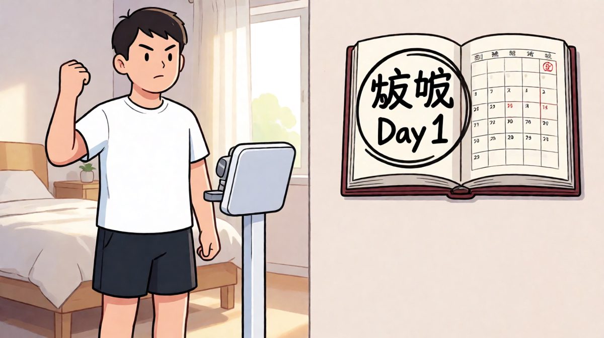 第一天，信誓旦旦宣布要减肥。