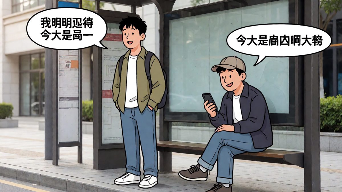 格子3：路上遇到同事，被告知今天其实根本不是周一