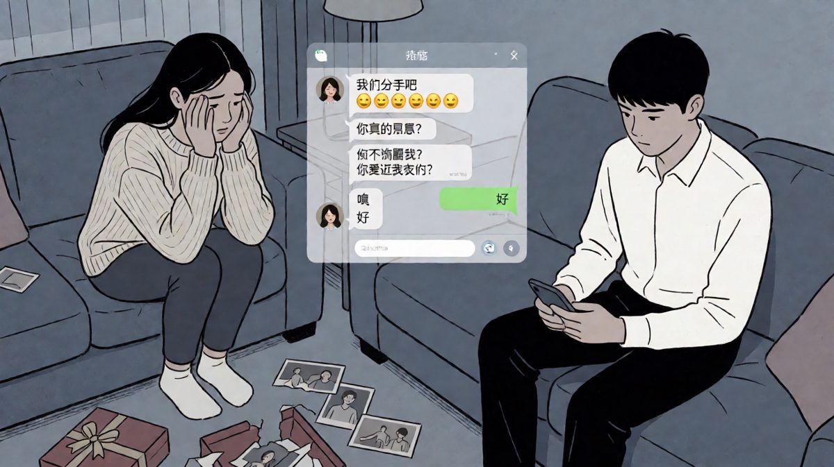 女生提分手试探挽留，男生全程只回一个'好'字，直接让女生哑火无言以对。