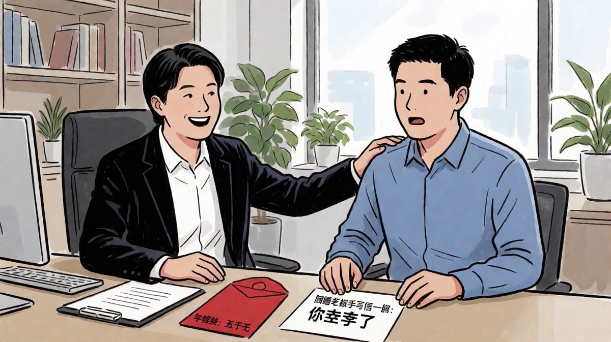 老板：公司今年效益不好，年终奖只有五千，但这是你入职三年来最多的一次！员工：三年前我还试用期呢！