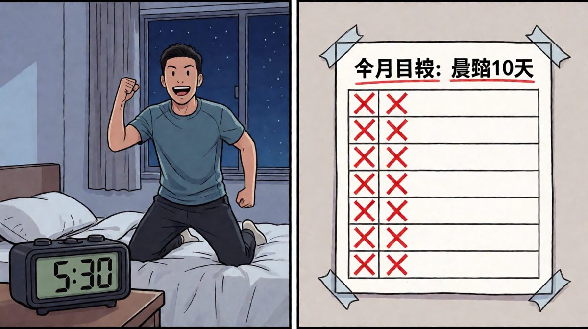 第一天，雄心壮志地起床准备晨跑