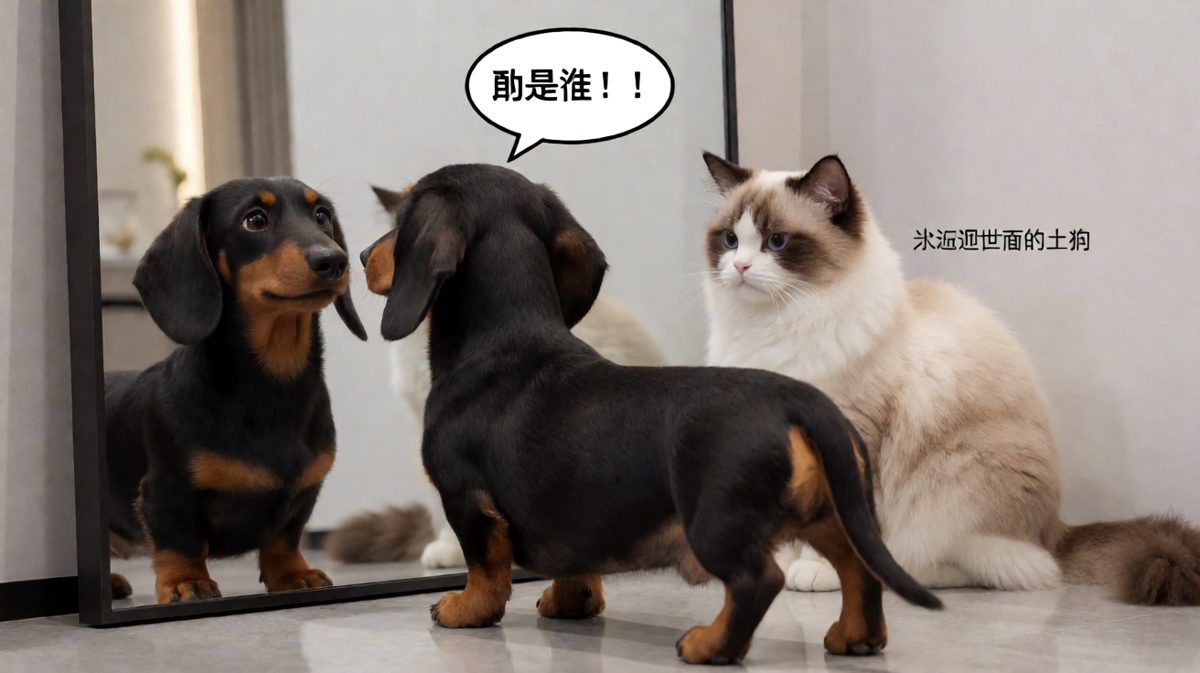 第一次照镜子，狗子以为有只怪物入侵。