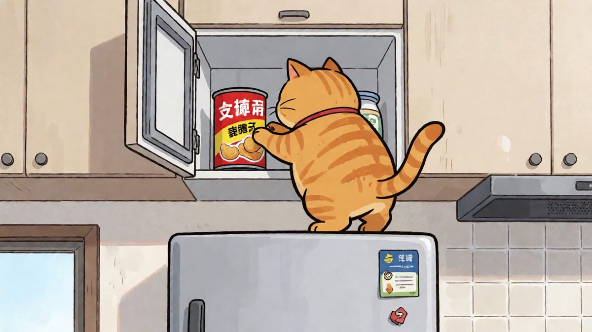 猫：这罐头是我的，谁都别想抢！