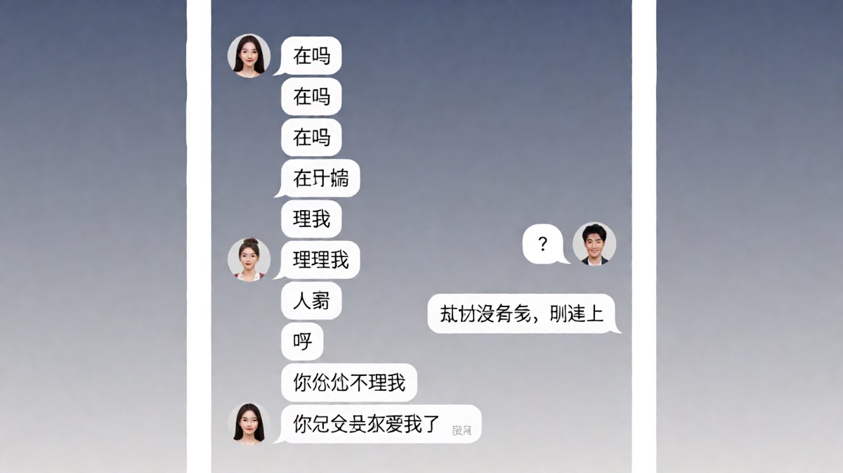 她表演了一场独角戏，而他只是信号不好。