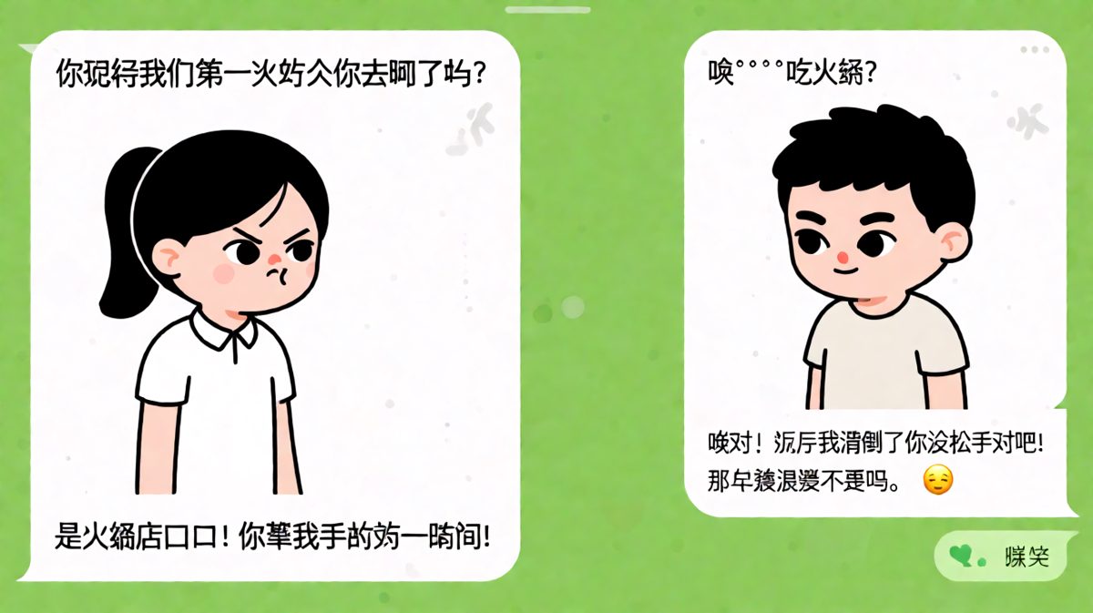 男生把滑倒说成浪漫，女生无语微笑。