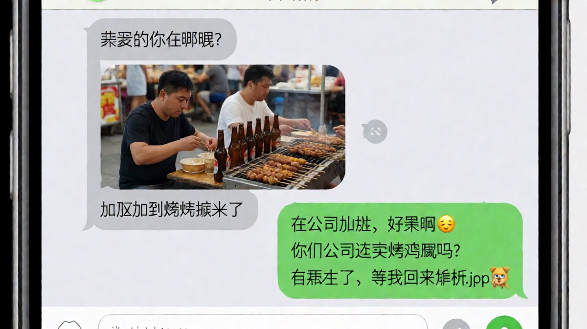 加班人设崩塌，监控拍下正在撸串喝酒的男朋友