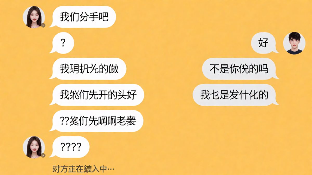 女生开玩笑提分手，男生顺势「以牙还牙」，女生彻底破防