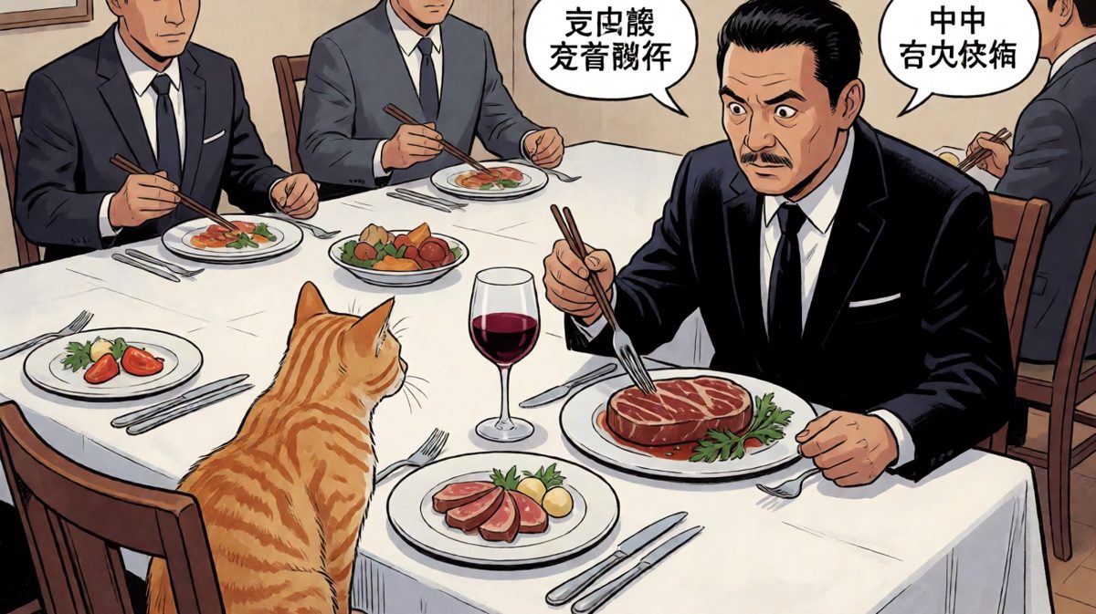 大哥想吃牛排，却被猫咪抢了风头