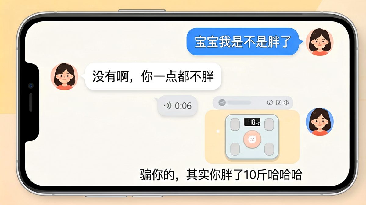 女生试探性问胖没，男生反手甩出体重秤数字的社死瞬间