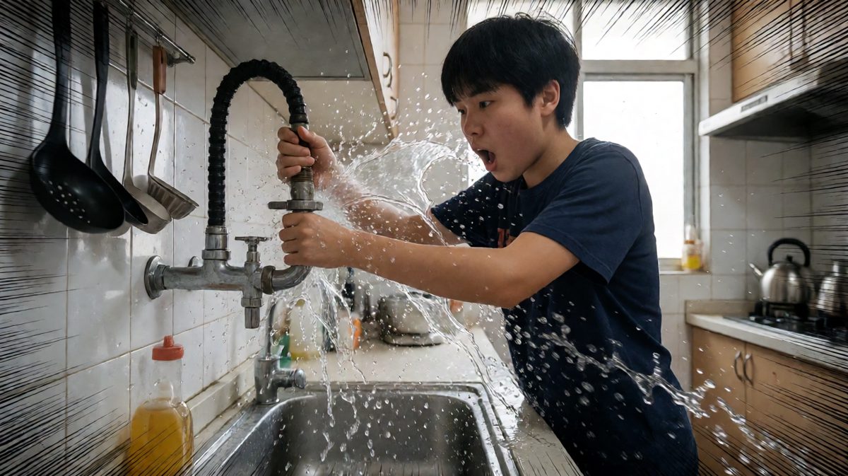 这下好了，不只是漏水，是直接'喷泉'了！