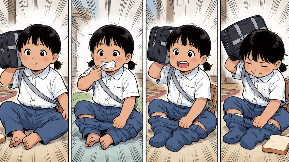 洗漱穿衣吃早饭一气呵成！
