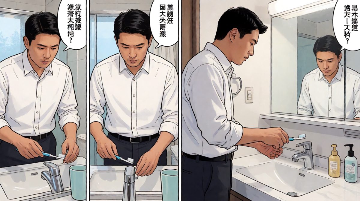 刷牙步骤：挤牙膏→干刷→完事！