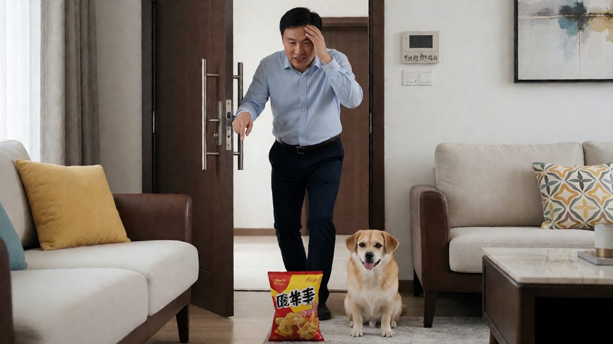 主人回家撞见'案发现场'，崩溃扶额，狗狗则假装若无其事。
