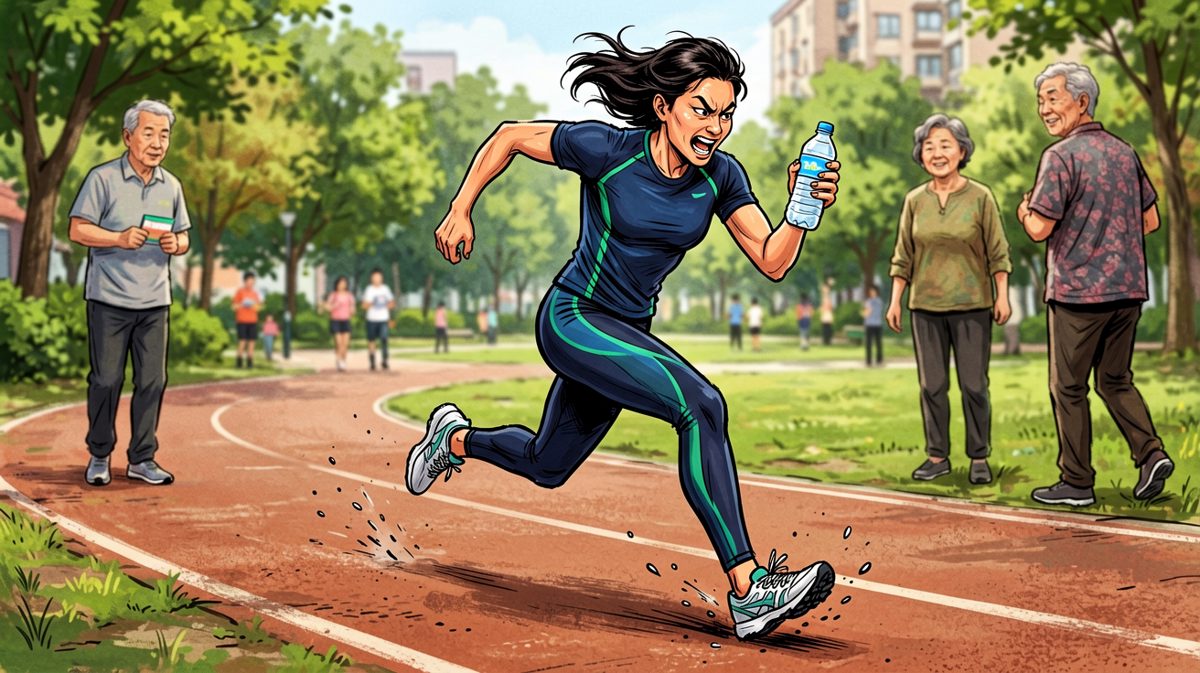 格二：跑不到一百米就自己把自己绊倒，场面一度非常尴尬。