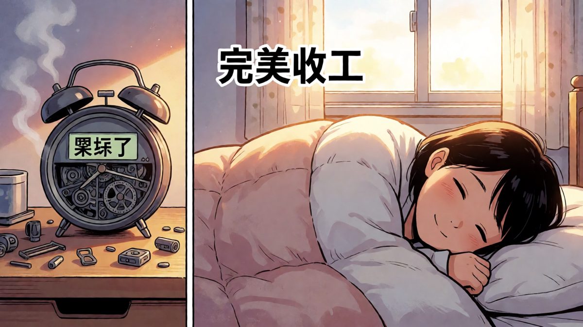 闹钟累瘫，主人公胜利沉睡。