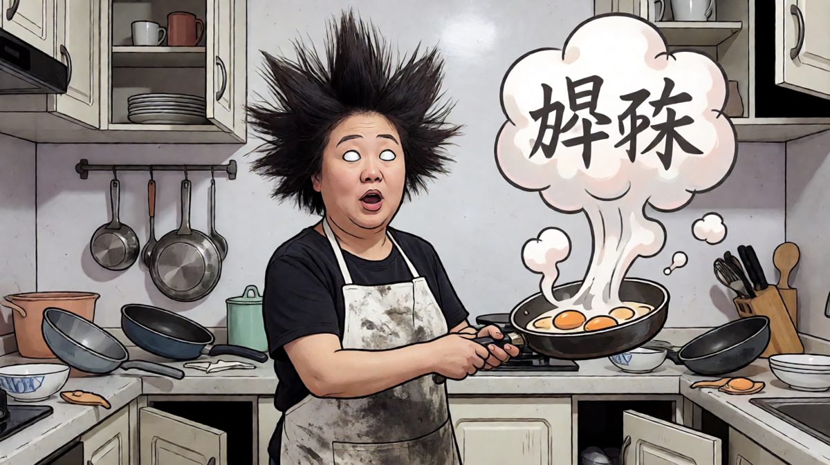 鸡蛋入锅瞬间爆炸，主人公被炸成'黑人问号'脸，厨房惨遭摧毁。