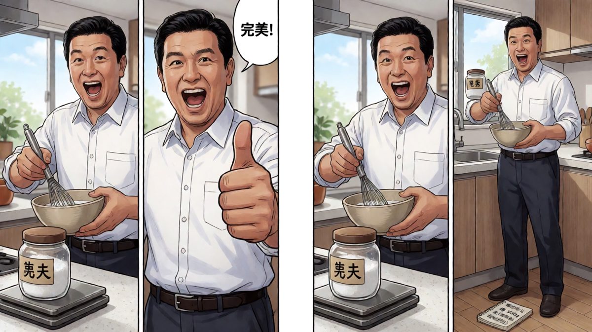 加错材料还自我感觉良好，完全没发现自己把盐当成糖用了。
