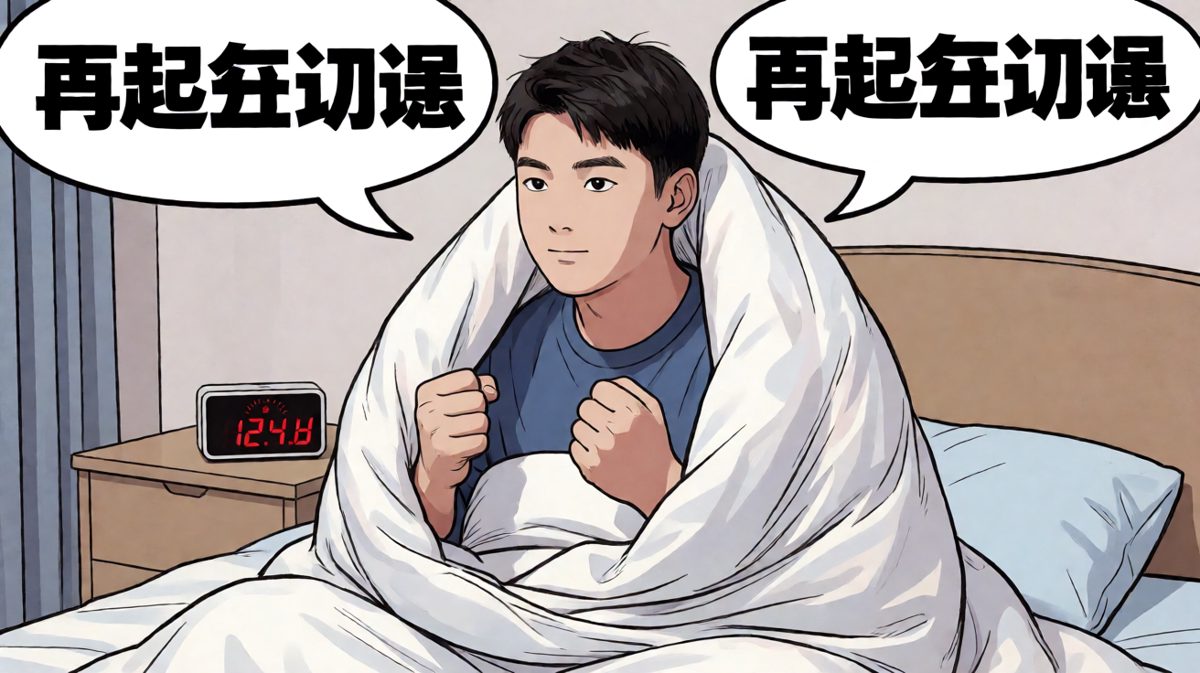 在'起床'和'再睡五分钟'之间艰难抉择。