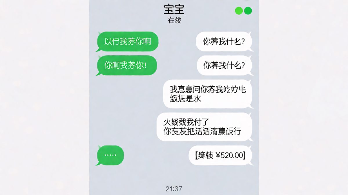 男生深情说'我养你'，女生直接转账520堵住他的嘴：你只负责说话，我负责花钱。