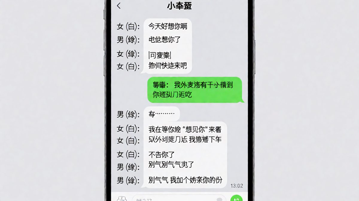 女生铺垫了一整段'想你'，男生全程在算外卖配送时间和奶茶单点。