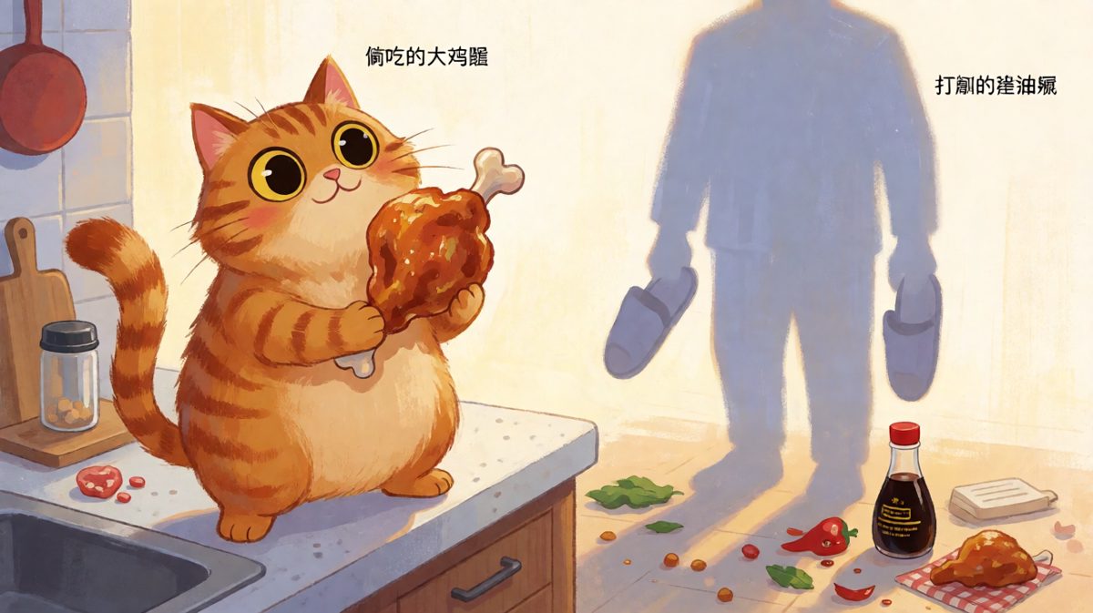 偷吃被抓现行，小橘猫的表情说明一切