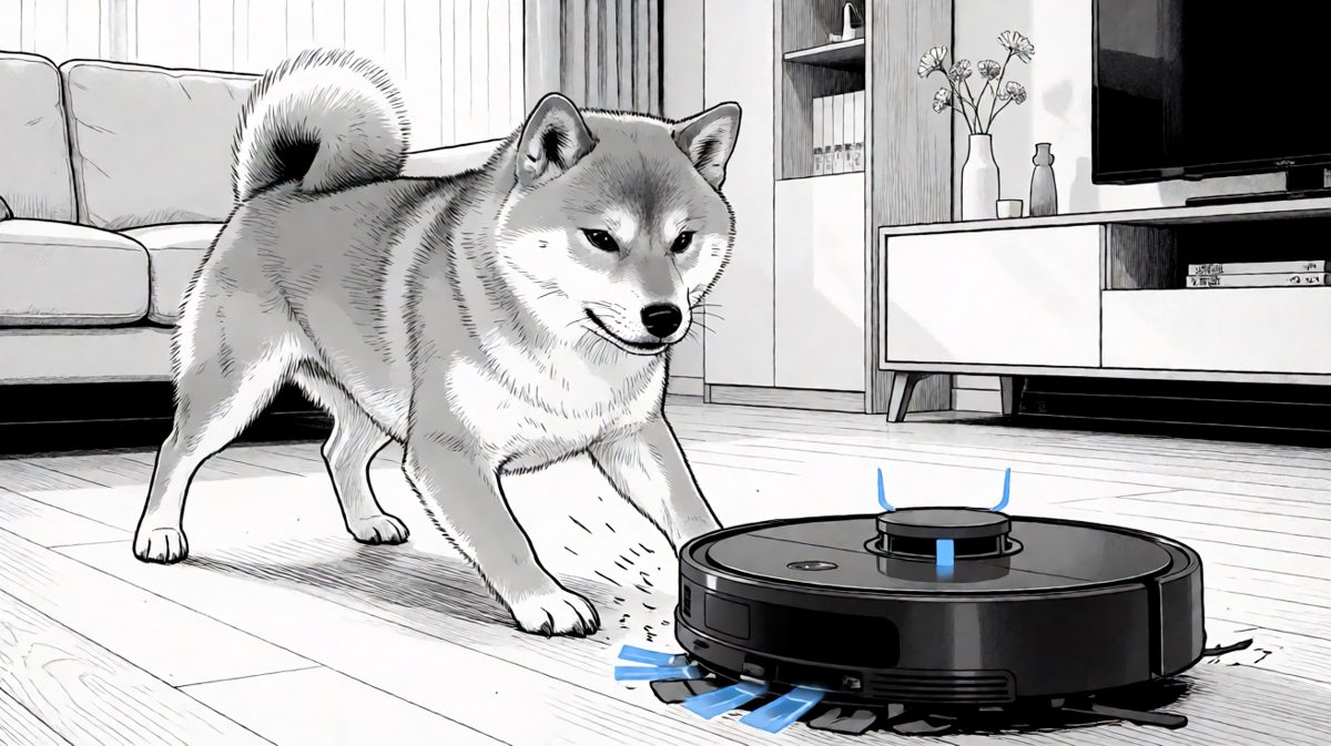 柴犬对峙扫地机：这是朕打下的地盘