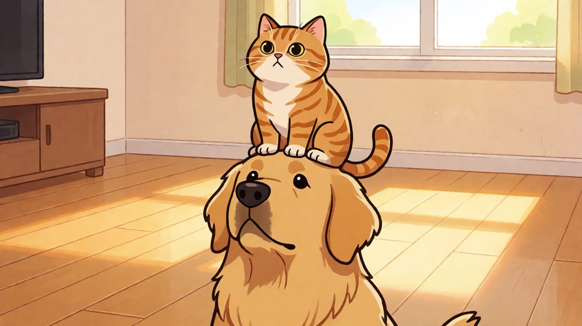 猫主子把狗头顶当王座，金毛：我选择臣服。