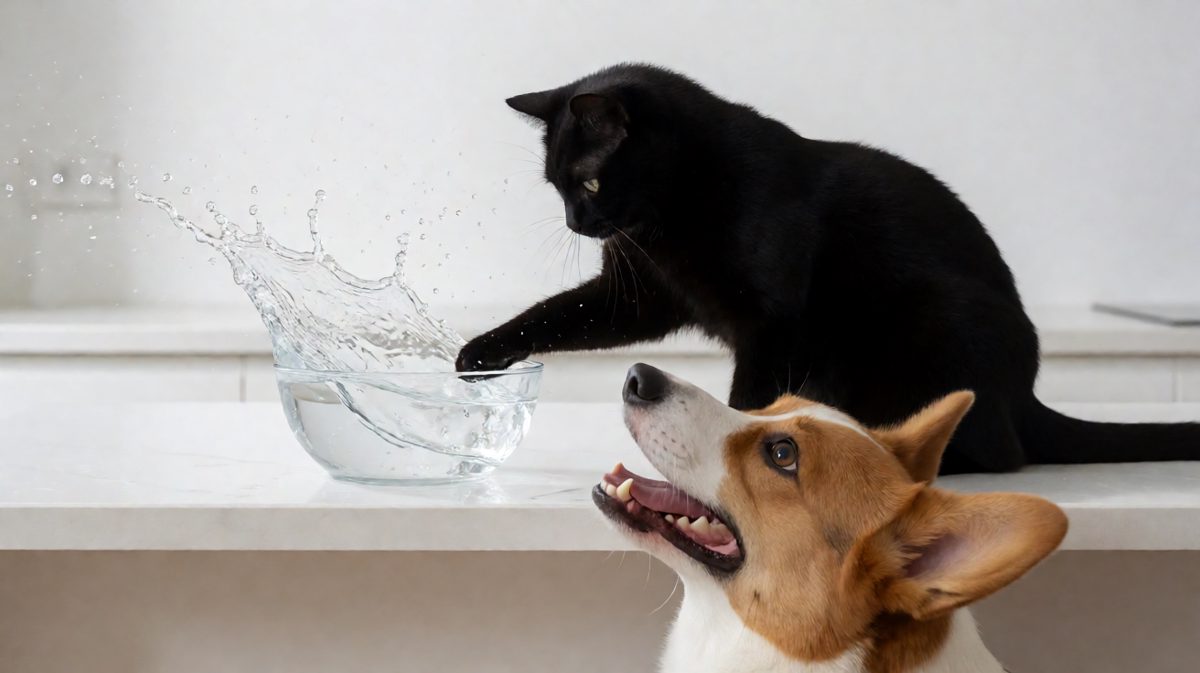 猫：手滑了。狗：水……是我的水！！