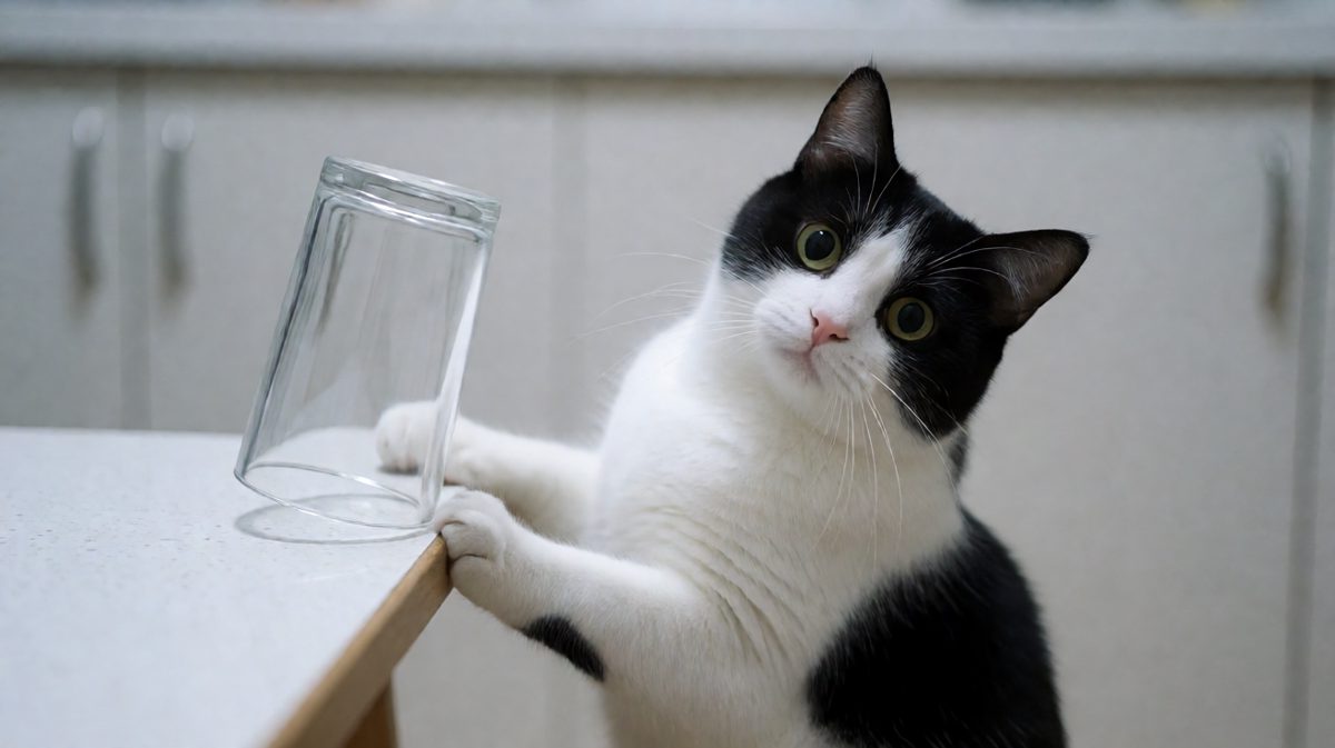 杯子：我选择相信风。猫：啊？风吹的。