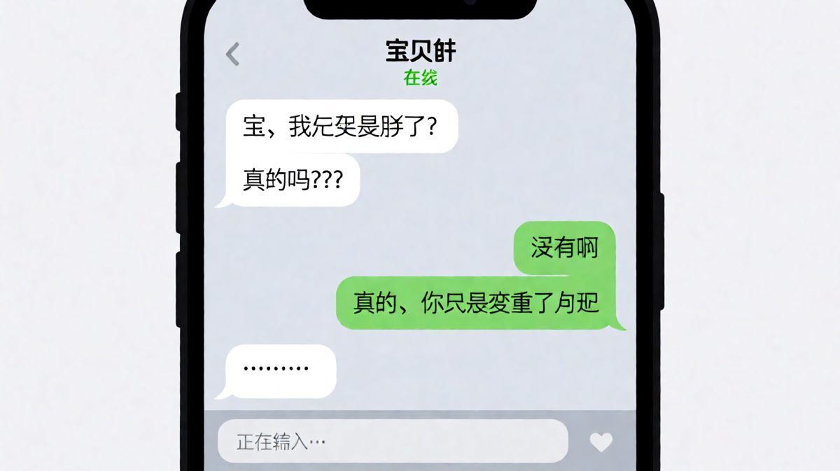 一个温柔的「没有」，被下一句「变重了」轻描淡写地撕了个粉碎。