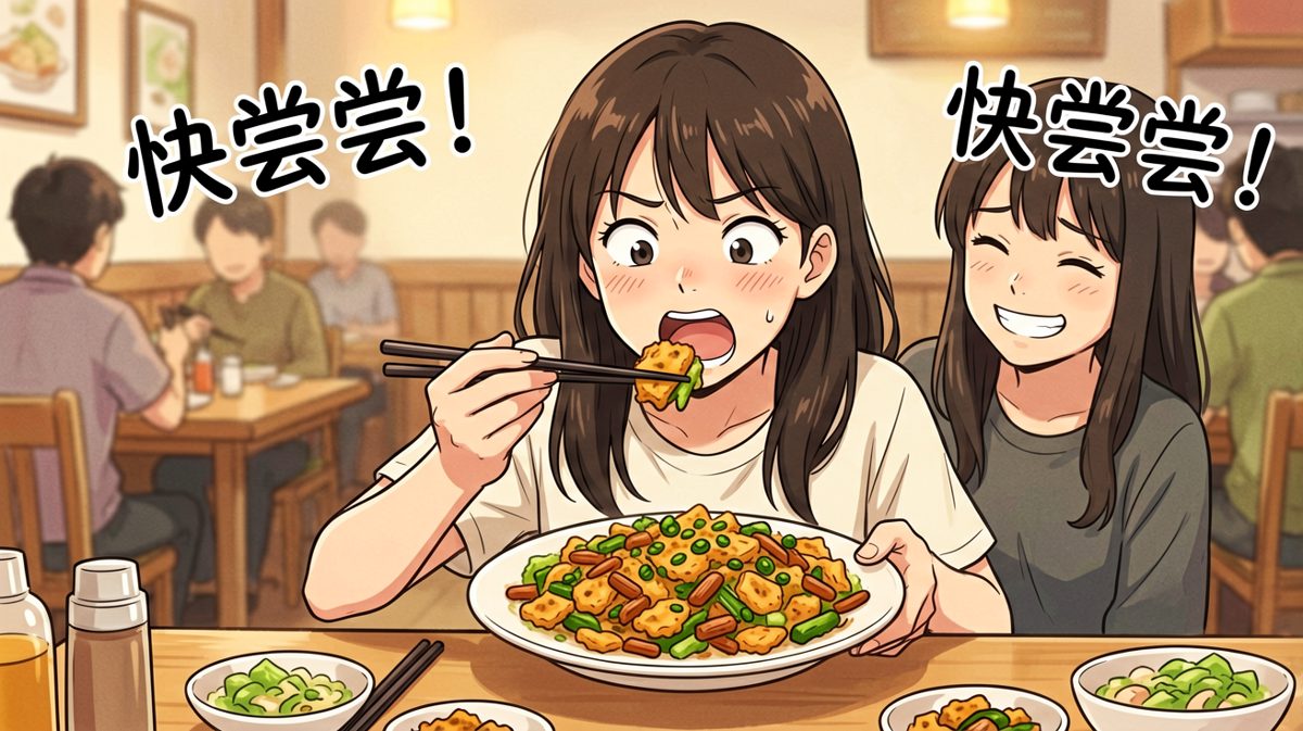 朋友咬下第一口，表情逐渐崩溃