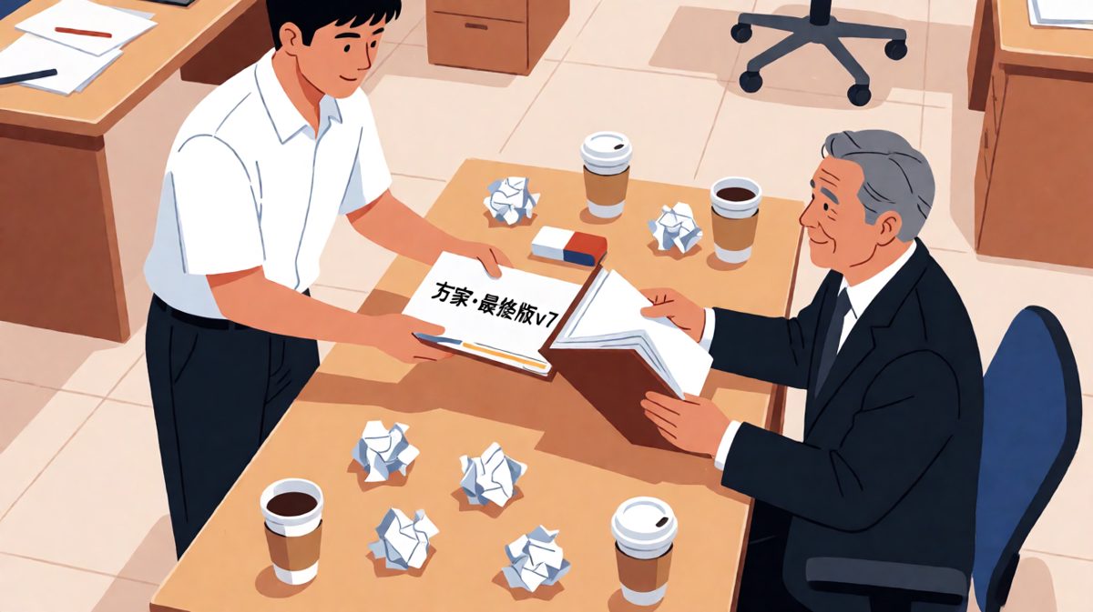 老板说「这方案不行，重做」，折腾八小时后员工把原版交回去，老板看完说「就这个吧，挺好的」。