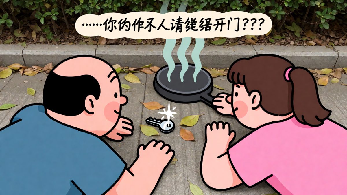 接住了，但代价是一锅和一地的青烟，而钥匙就安静地躺在他们中间。