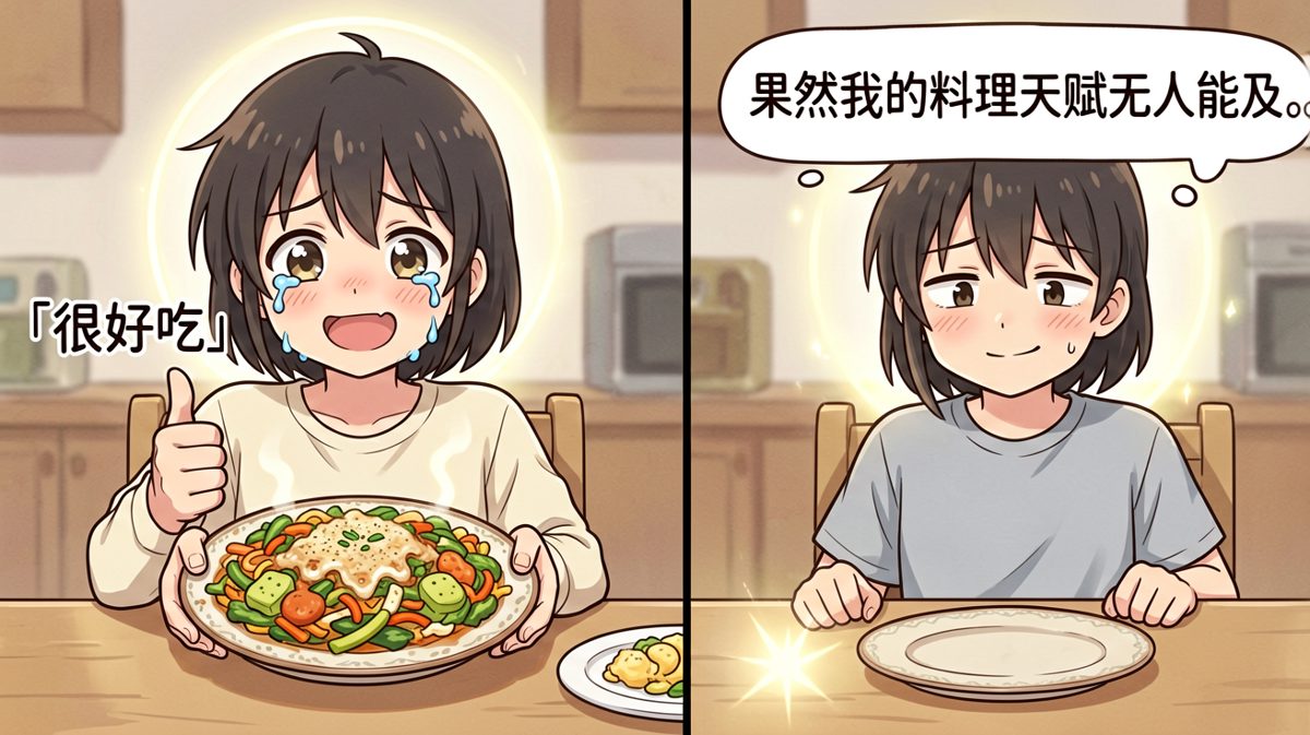 结局：朋友含泪吃完，主角却自我感觉良好