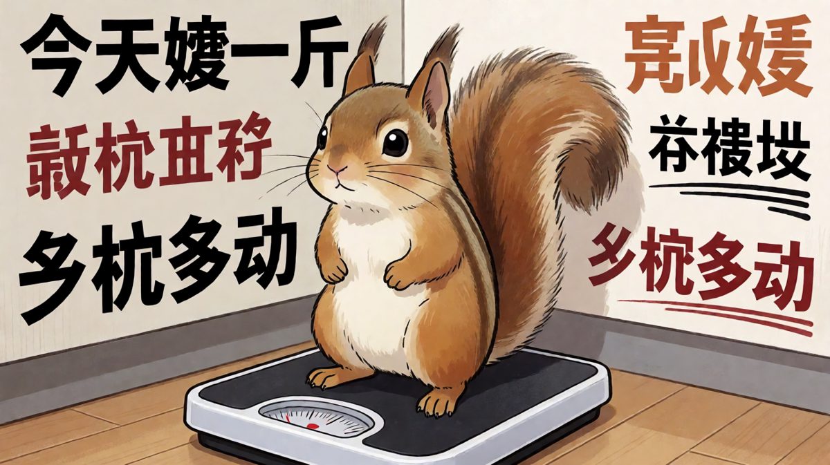 小松鼠下定决心减肥，面对体重秤立下誓言