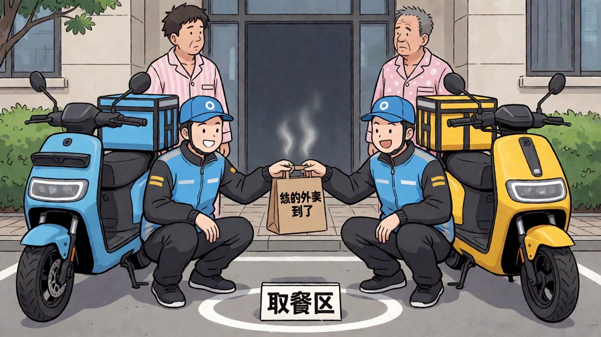 蹲门口等外卖遇到另一个蹲门口等外卖的，四人对视沉默三秒。