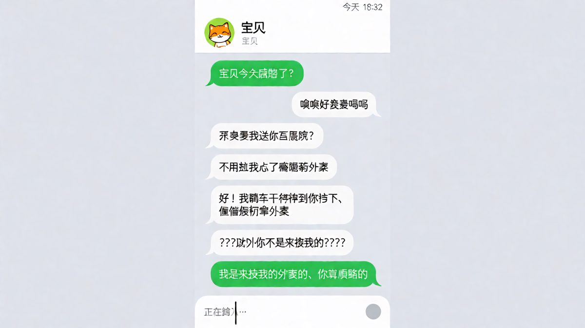 男生兴冲冲说要接女生，结果他是来取自己那单外卖的，女朋友只是顺路